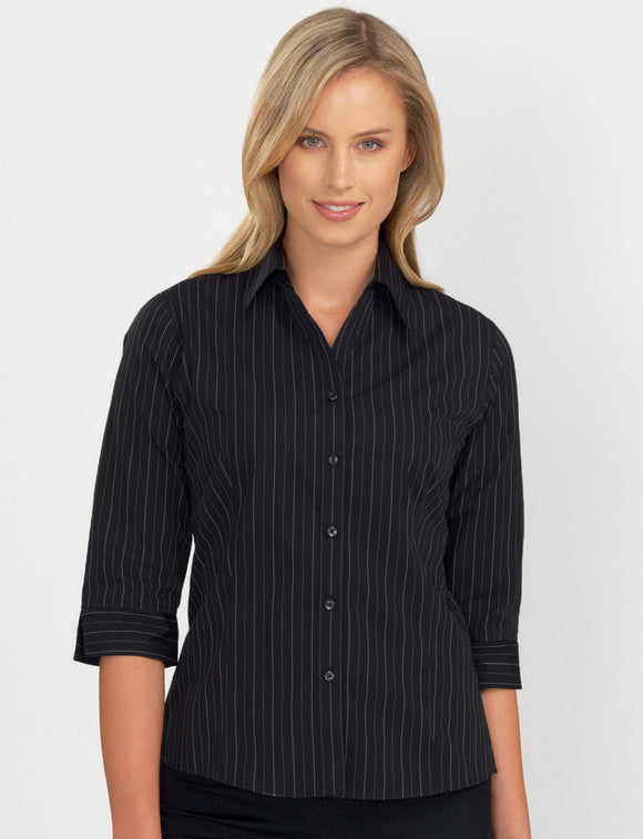 Style 106 Black – Women's 3/4 Sleeve Fine Stripe