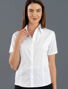 Style 107 White – Women's Short Sleeve Fine Stripe