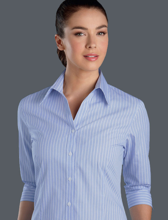 Style 118 Blue – Women's 3/4 Sleeve Pinfeather Stripe