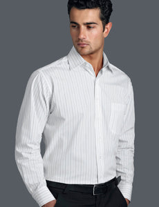 Style 206 White – Men's Long Sleeve Fine Stripe