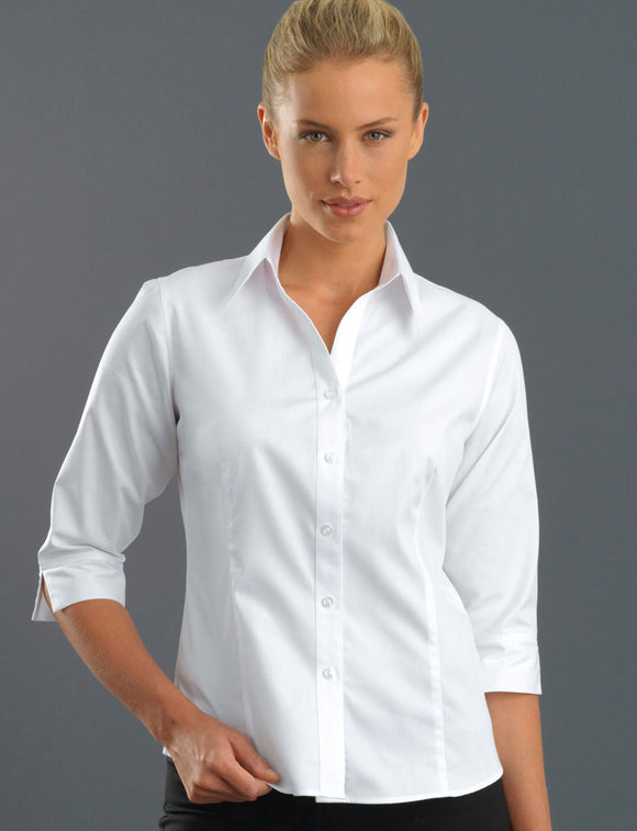 Style 300 White – Women's 3/4 Sleeve Pinpoint Oxford