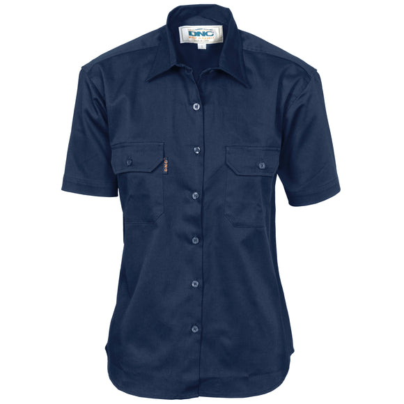 Ladies Cotton Drill Work Shirt - Short Sleeve - 3231