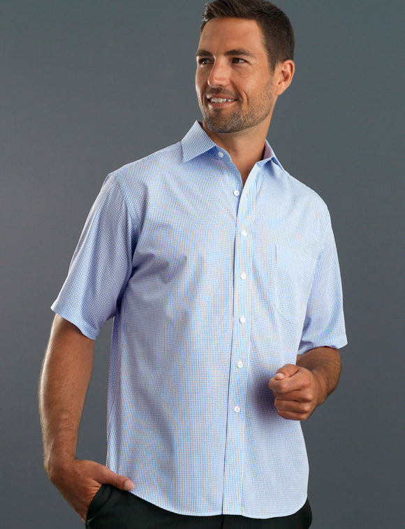 Style 425 Blue – Men's Short Sleeve Mini Check