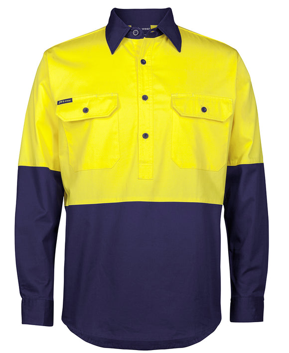 JB's HI VIS CLOSE FRONT L/S 150G WORK SHIRT  - 6HVCS