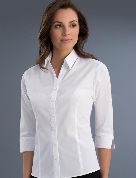 Style 700 White – Women's Slim Fit 3/4 Sleeve Poplin