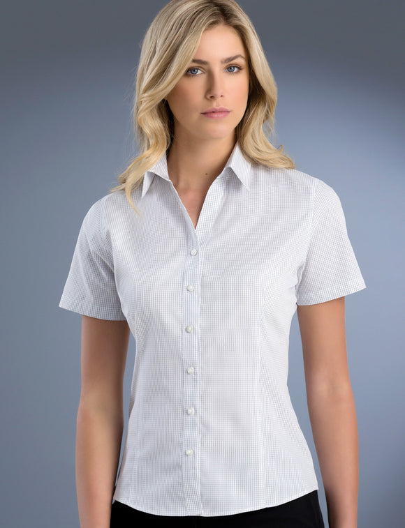 Style 725 Grey – Women's Slim Fit Short Sleeve Mini Check