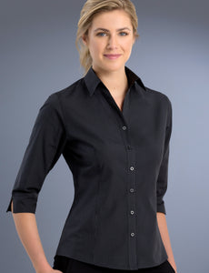 Style 736 Charcoal – Women's Slim Fit 3/4 Sleeve Dark Stripe