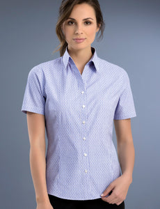 Style 771 Blue – Women's Slim Fit Short Sleeve Dobby Stripe