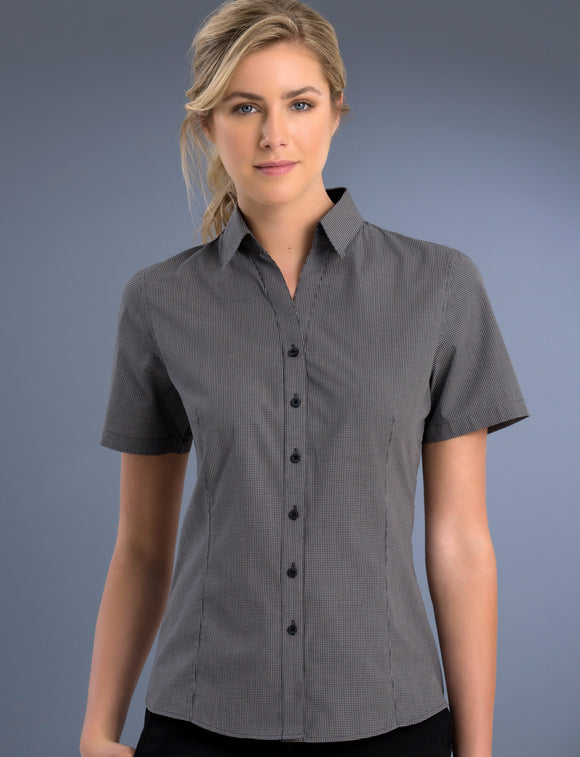 Style 775 Charcoal – Women's Slim Fit Short Sleeve Small Check