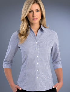 Style 776 Navy – Women's Slim Fit 3/4 Sleeve Square Check