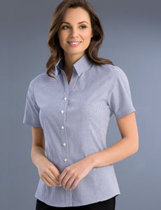 Style 777 Navy – Women's Slim Fit Short Sleeve Square Check