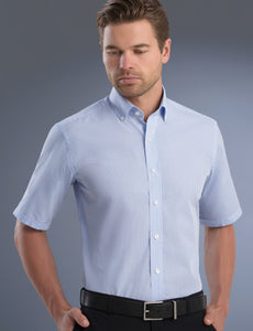 Style 825 Blue – Men's Slim Fit Short Sleeve Mini Check