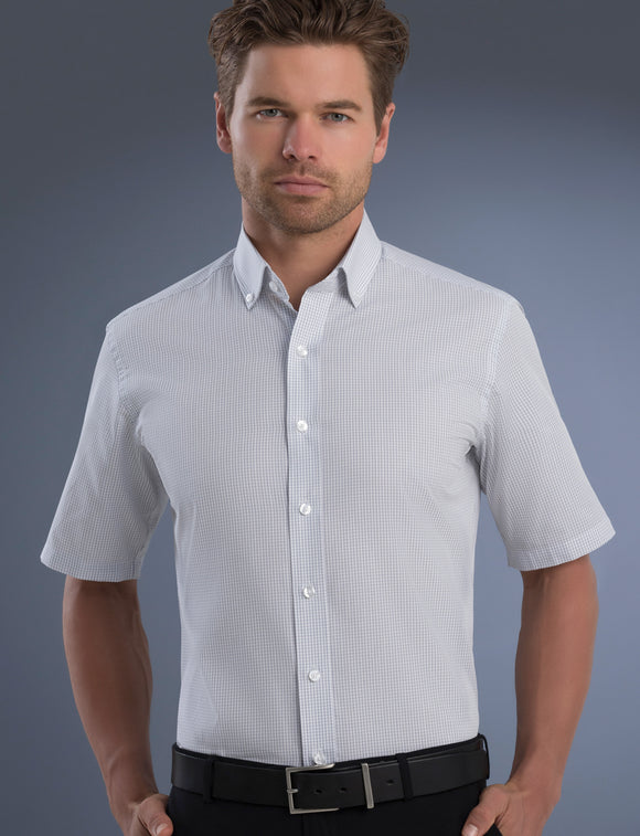 Style 825 Grey – Men's Slim Fit Short Sleeve Mini Check