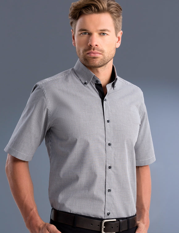 Style 873 Black – Men's Slim Fit Short Sleeve Small Check