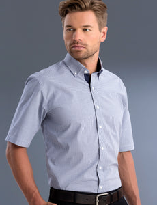 Style 877 Navy – Men's Slim Fit Short Sleeve Square Check