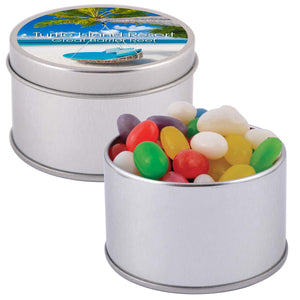 Assorted Colour Mini Jelly Beans in Silver Round Tin - LL3402