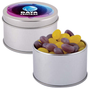 Corporate Colour Mini Jelly Beans in Silver Round Tin - LL3403