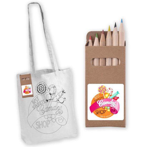 Colouring Long Handle Cotton Bag & Pencils - LL5524