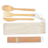 Miso Bamboo Cutlery Set & Straws in Calico Pouch - LL8795