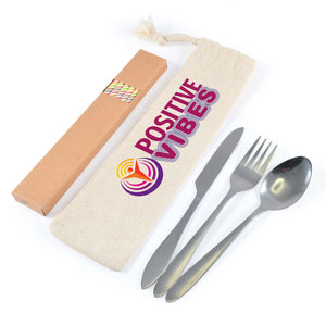 Banquet Cutlery Set & Straws In Calico Pouch - LL8799