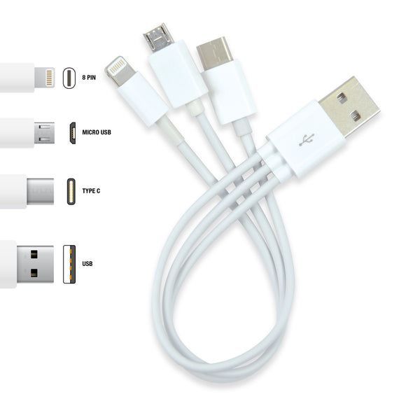 3 in 1 Combo USB Cable - Micro, 8 Pin, Type C - LL9091