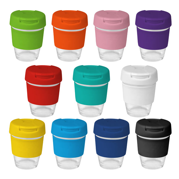 8oz/235ml Glass Karma Kup with Plastic Flip Lid - G1800