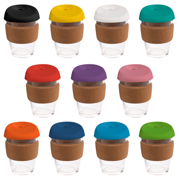 12oz/340ml Glass Karma Kup Cork Band Silicon lid - G1945