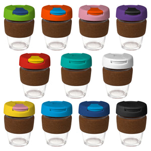 12oz/340ml Glass Karma Kup Cork Band Plastic Flip Lid - G1963