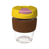 12oz/340ml Glass Karma Kup Cork Band Plastic Flip Lid - G1963